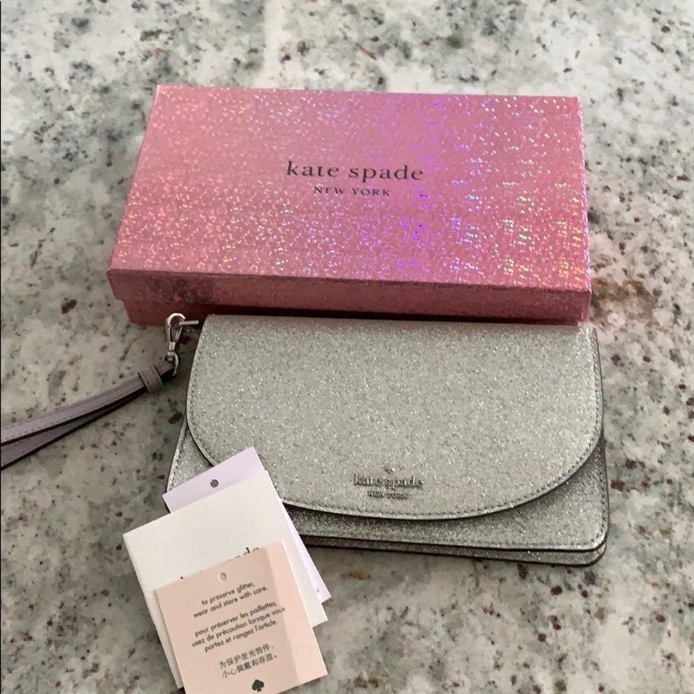 Kate spade NWT  glitter clutch purse w/ strap